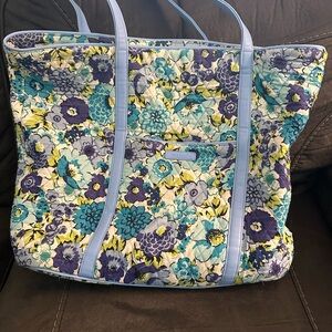 Vera Bradley Blue and Purple Tote with leather accents